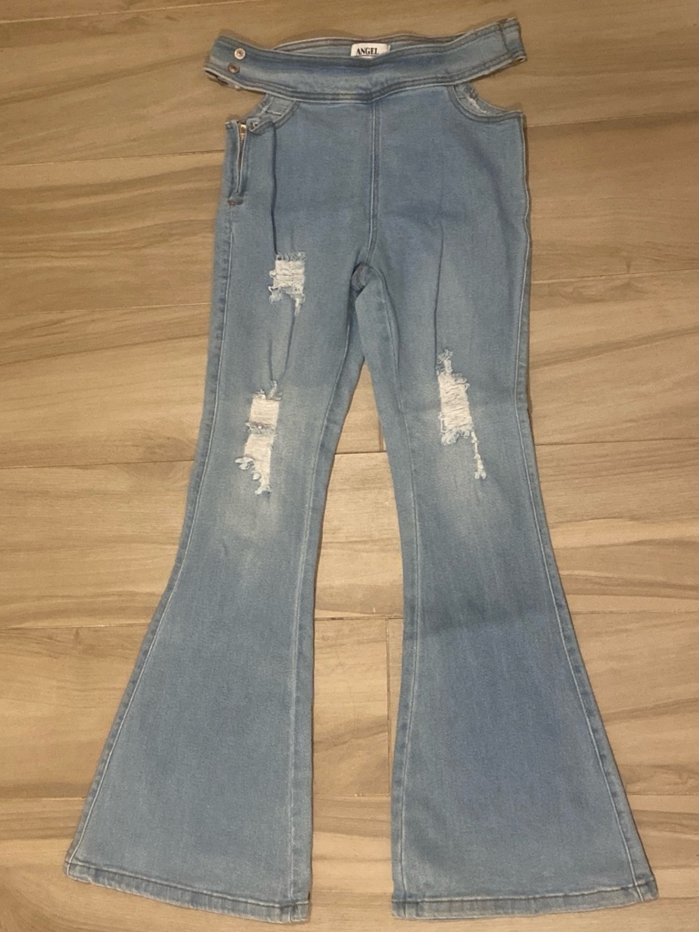 ANGEL Light Blue Distressed Flare Jeans with High Waist